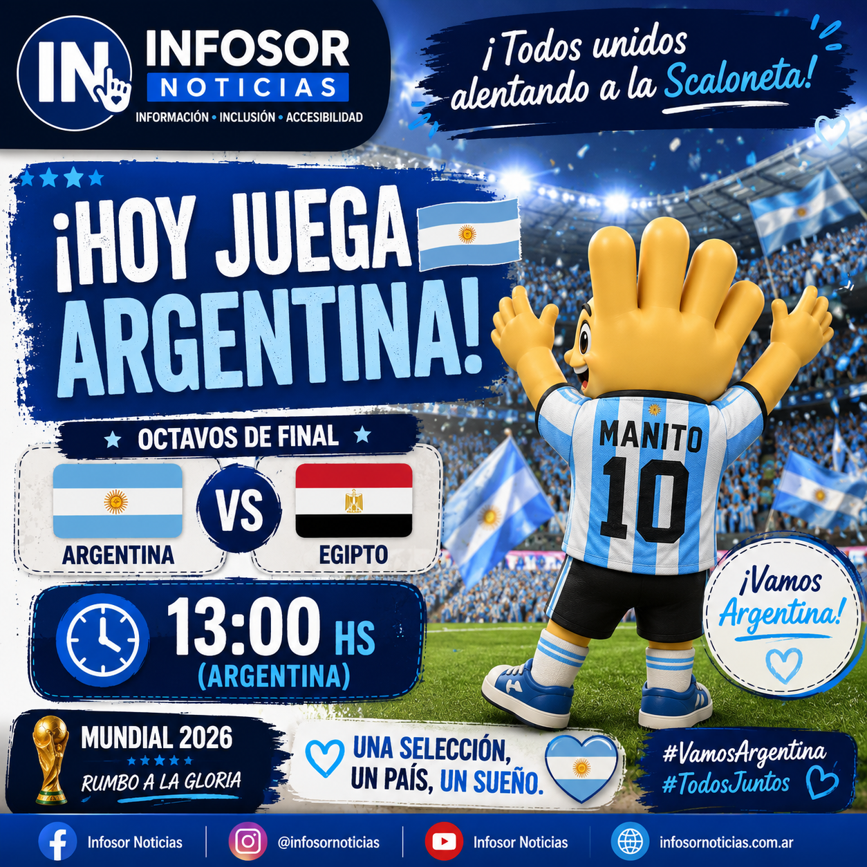 ¡Hoy jugó Argentina! La Selección enfrentó a Egipto por los octavos de final del Mundial 2026