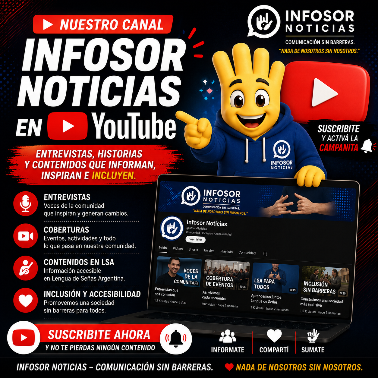 INFOSOR NOTICIAS fortalece su presencia en YouTube con contenidos sobre inclusión, LSA y actualidad