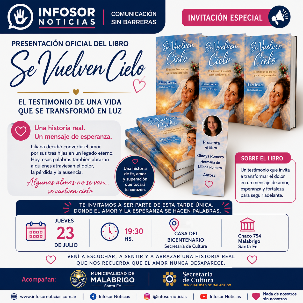 Malabrigo será sede de la presentación oficial del libro "Se Vuelven Cielo", de Gladys Romero