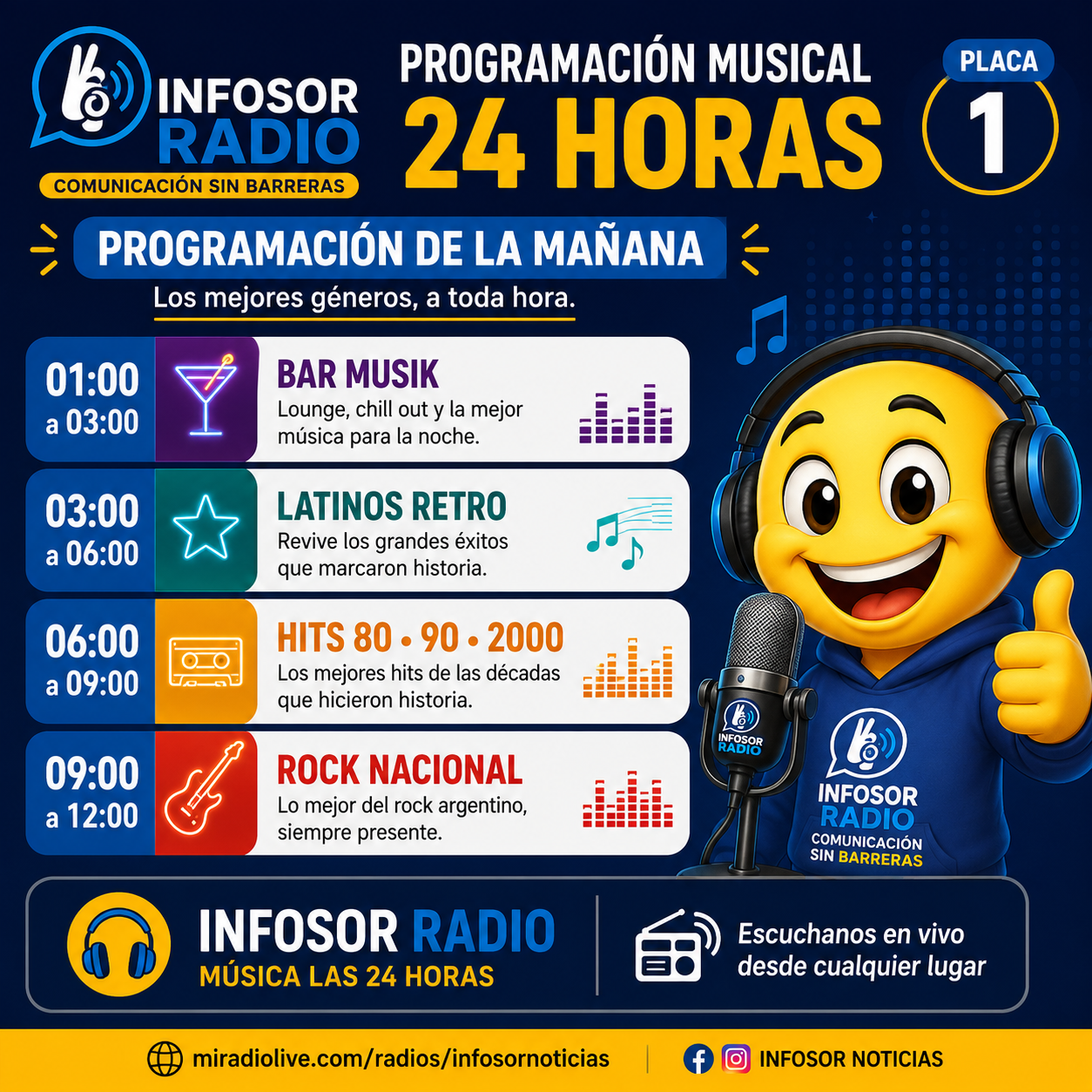 INFOSOR RADIO presenta su programación musical de la mañana con música las 24 horas