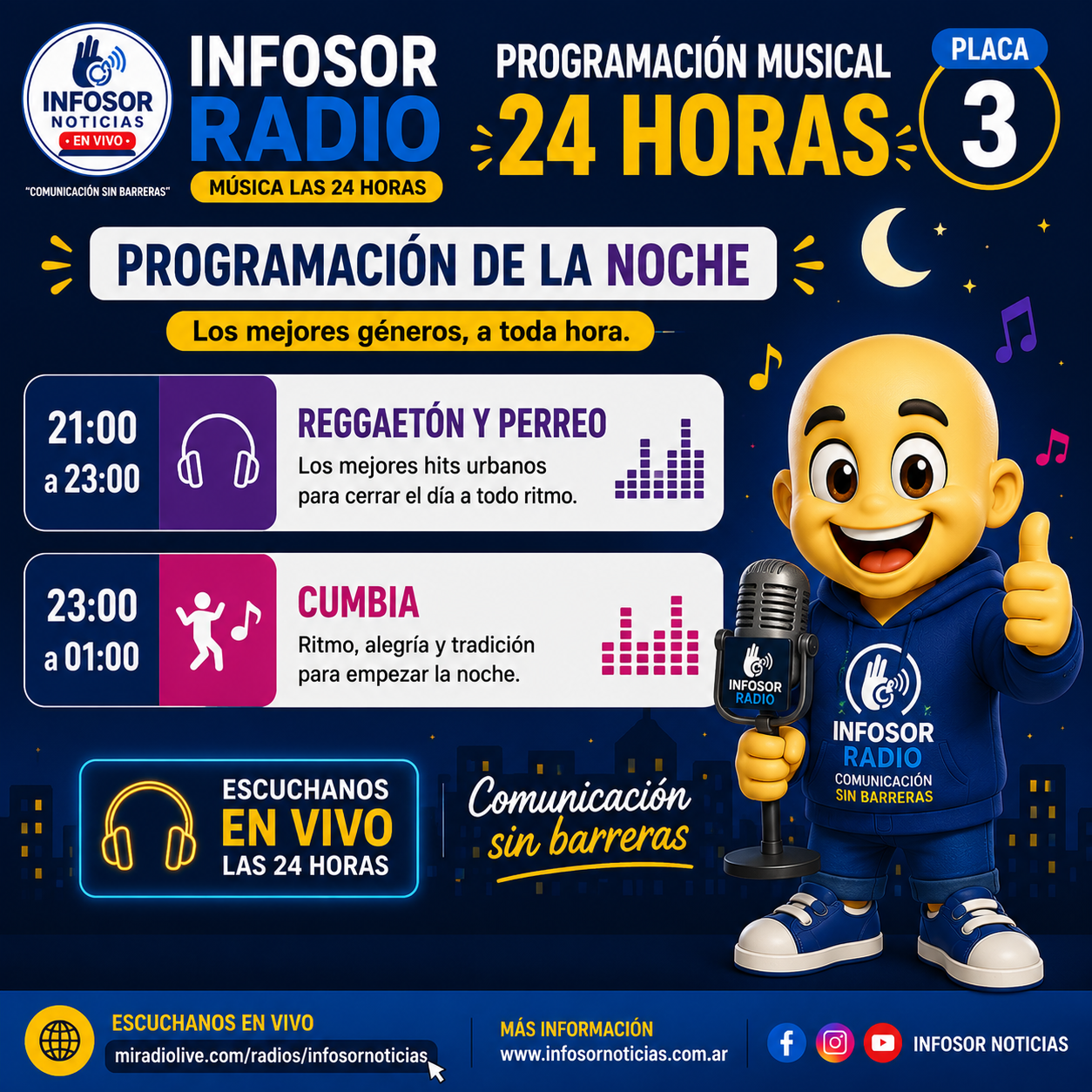 INFOSOR RADIO completa su programación nocturna con música para cerrar el día