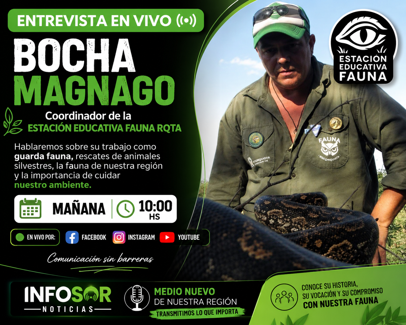INFOSOR EN VIVO: Entrevistamos a Bocha Magnago, coordinador de la Estación Educativa Fauna RQTA