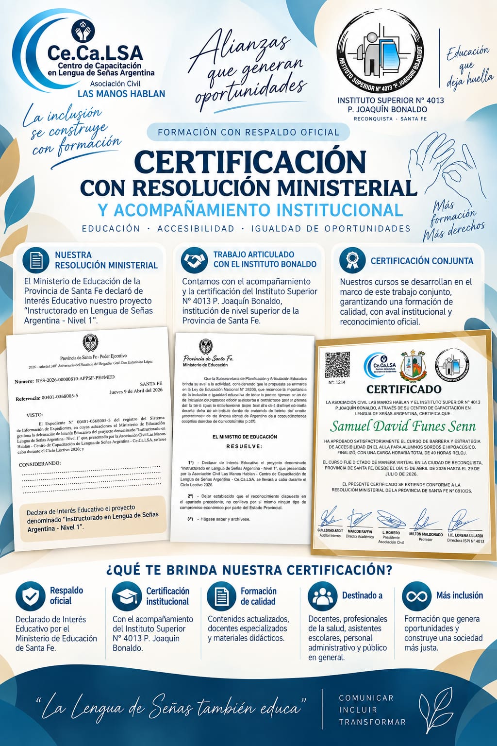 FORMACIÓN QUE SE RESPALDA CON HECHOS: Ce.Ca.LSA fortalece su propuesta de formación en Lengua de Señas Argentina
