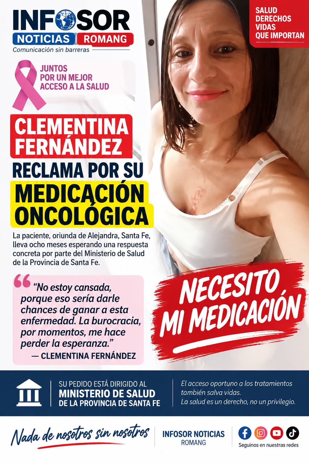 🚨 Clementina Fernández reclama su medicación oncológica y asegura llevar ocho meses esperando una respuesta