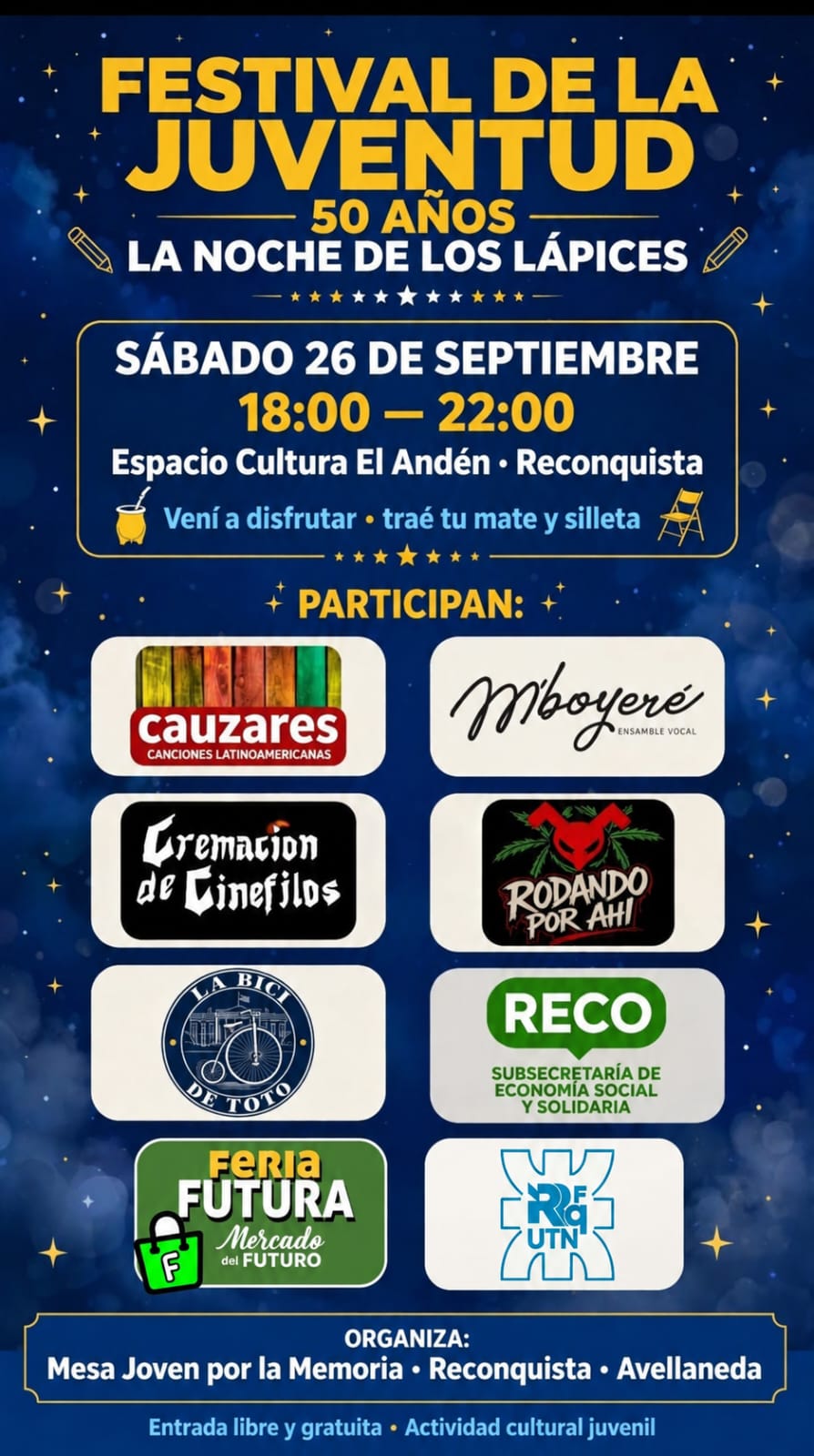 Festival de la Juventud: “50 años, La Noche de los Lápices” se realizará en Reconquista
