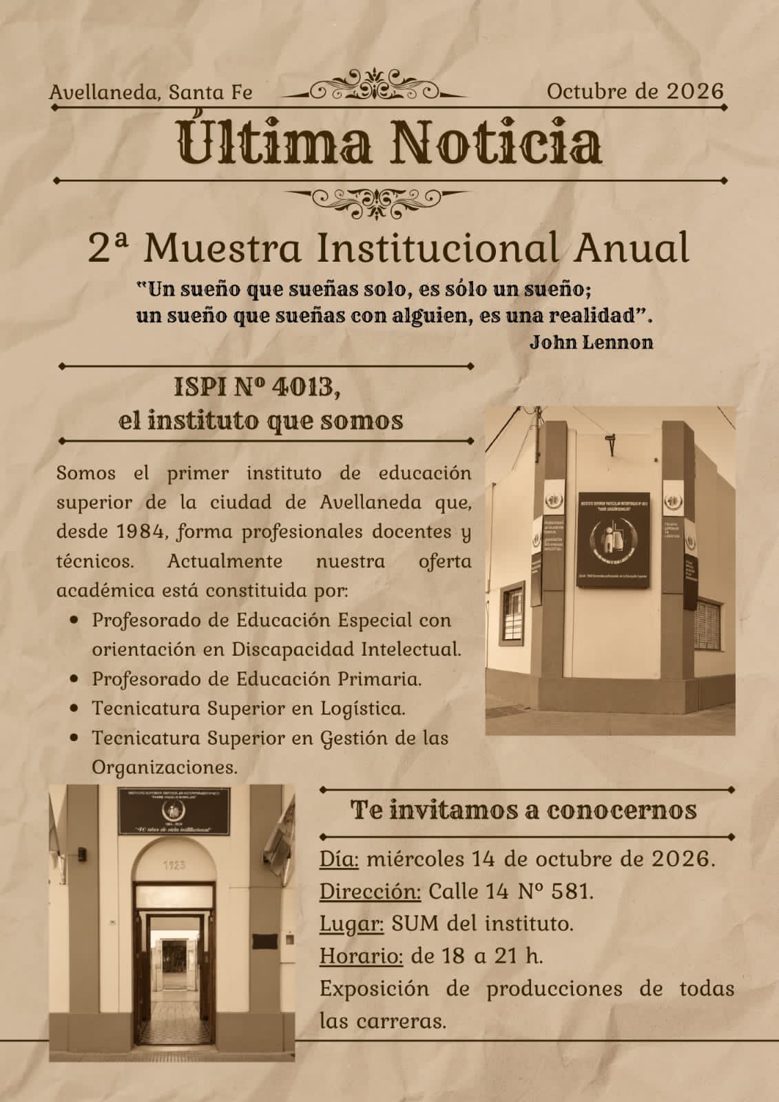 El ISPI N.º 4013 invita a su 2ª Muestra Institucional Anual en Avellaneda