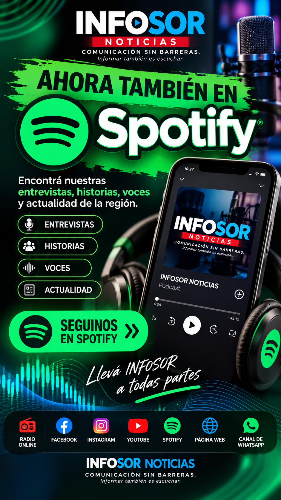 🎙️ INFOSOR NOTICIAS YA ESTÁ EN SPOTIFY: 18 ENTREVISTAS PARA VER Y ESCUCHAR