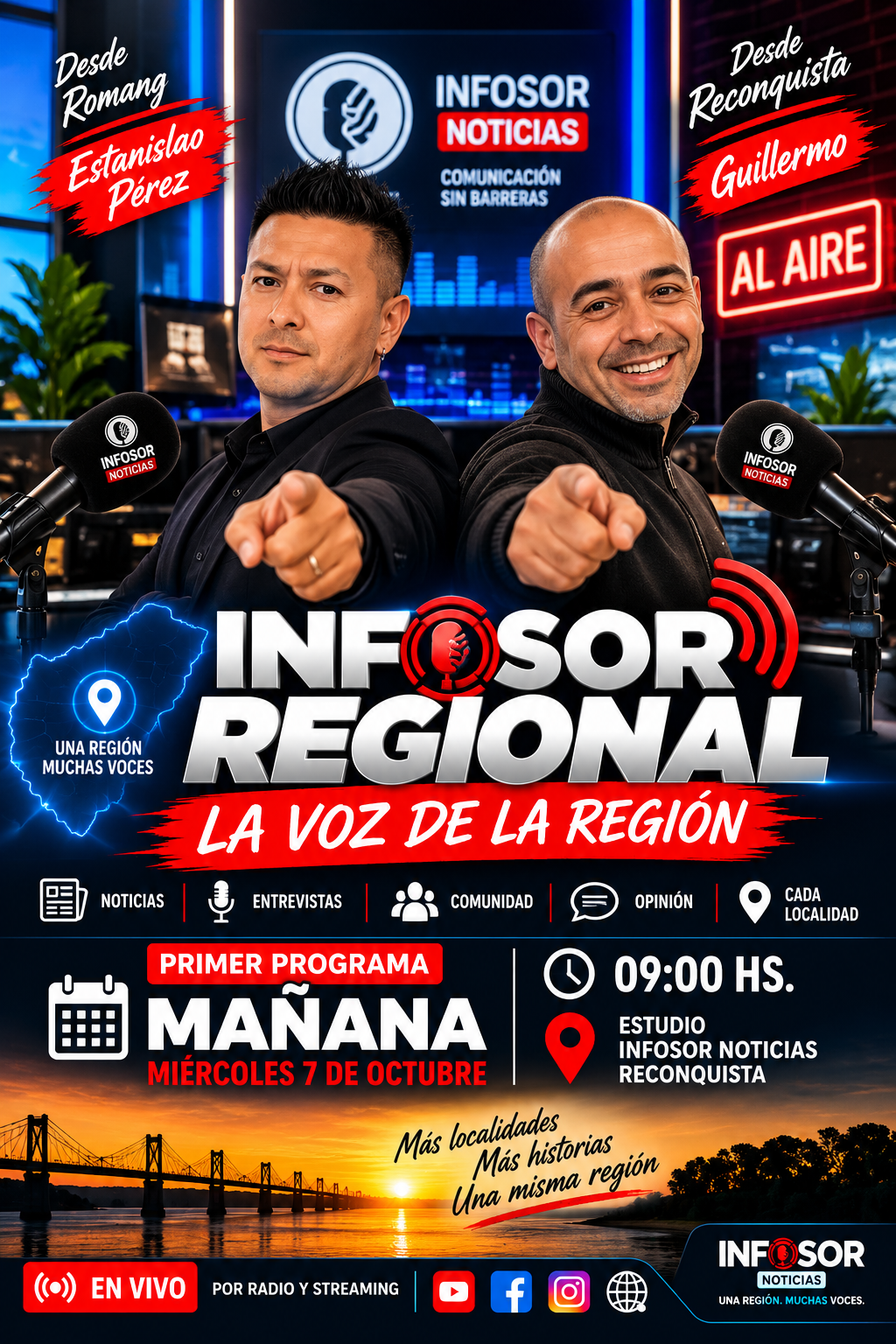 INFOSOR REGIONAL: “La Voz de la Región” debuta este miércoles con Guillermo y Estanislao Pérez