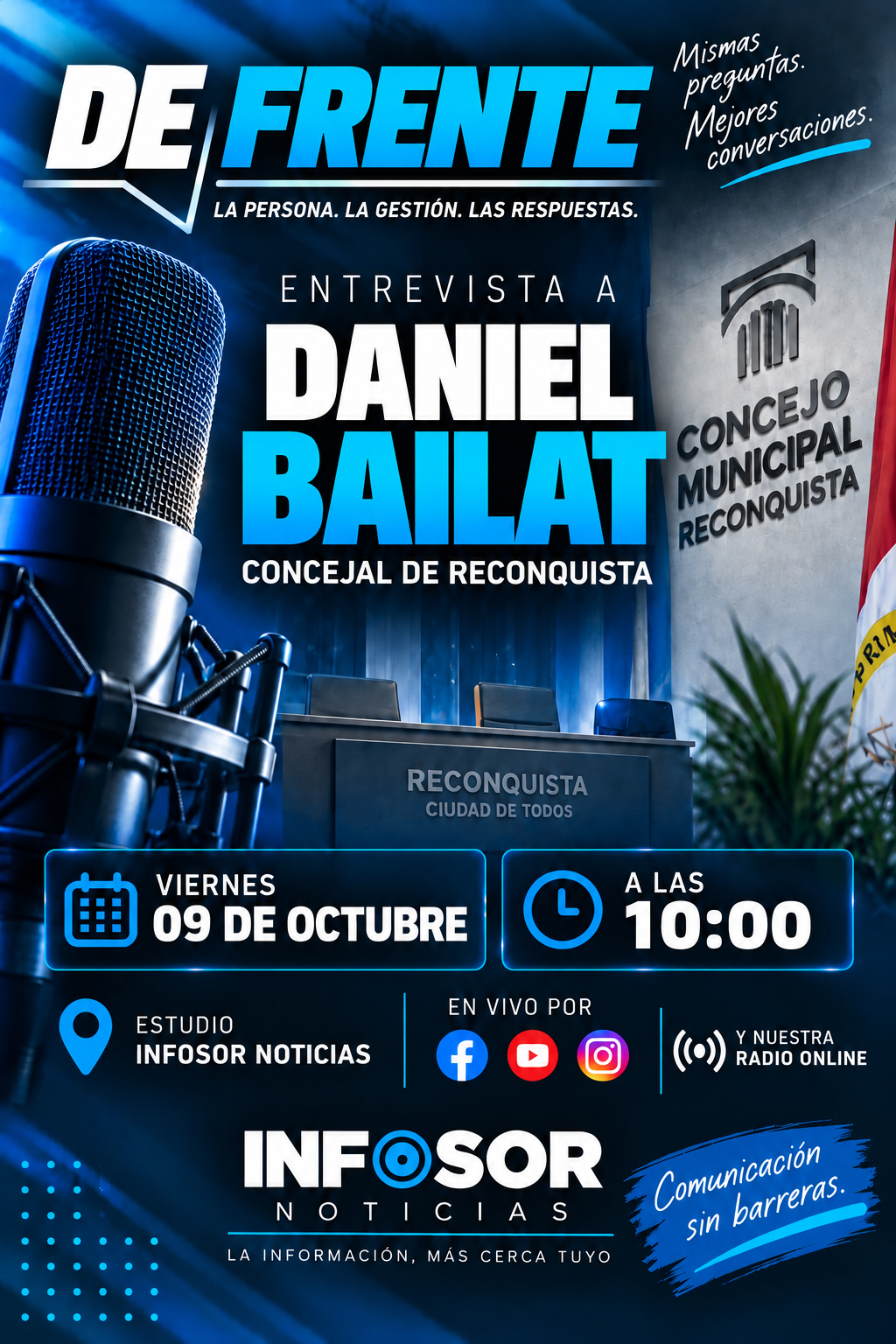 DE FRENTE: Daniel Bailat llega a INFOSOR Noticias para hablar de gestión, diálogo y los desafíos de Reconquista