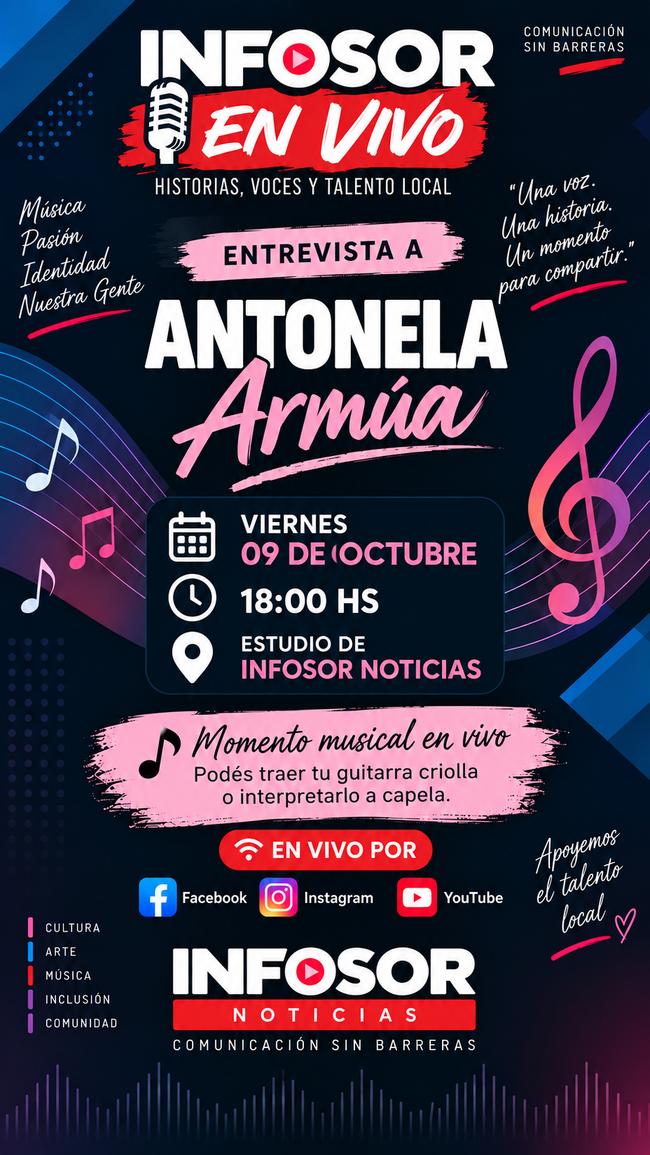 Antonela Armúa llega a “INFOSOR EN VIVO” para compartir su historia y su voz