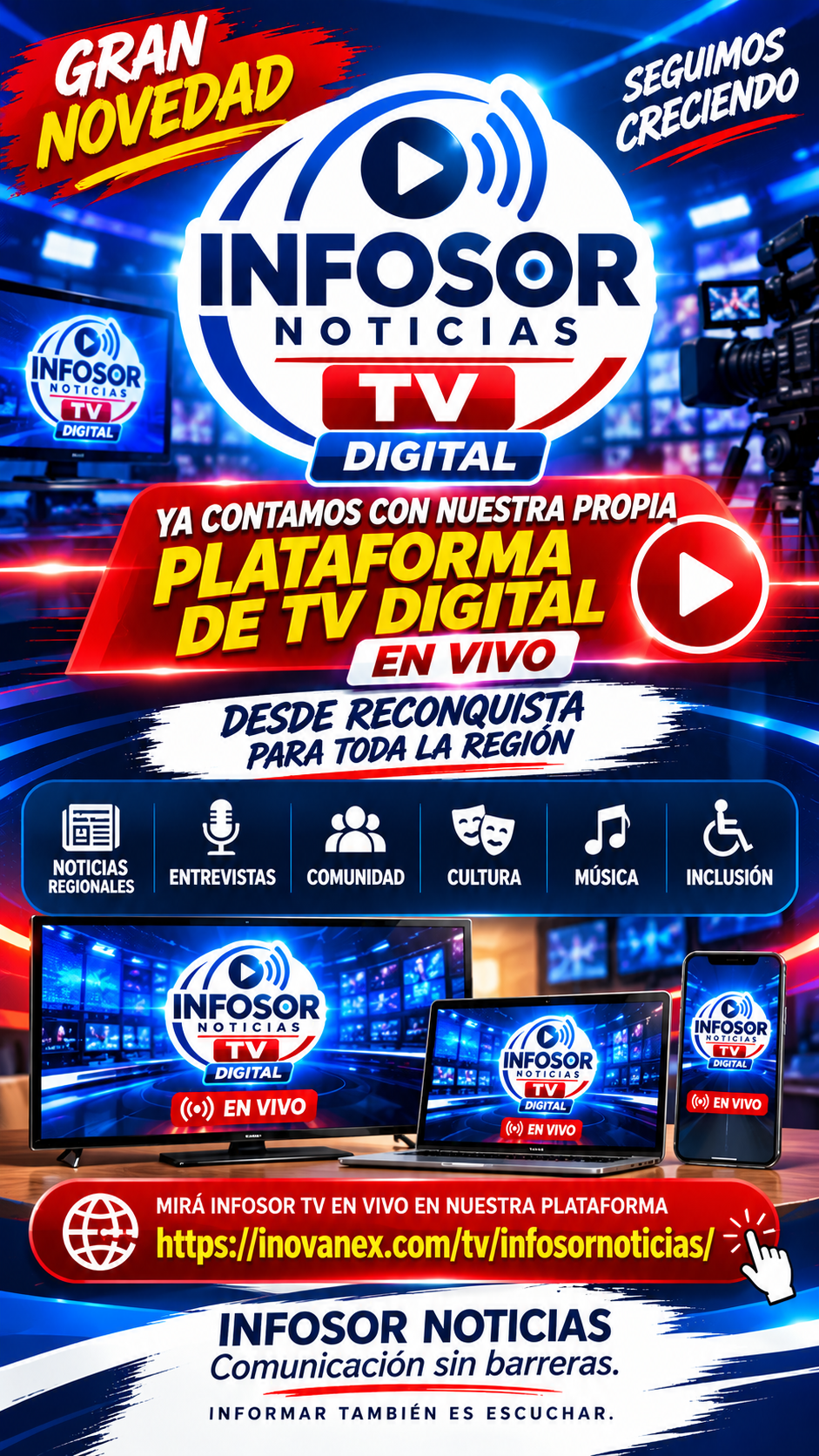 ¡INFOSOR Noticias lanza su propia plataforma de TV digital en vivo!