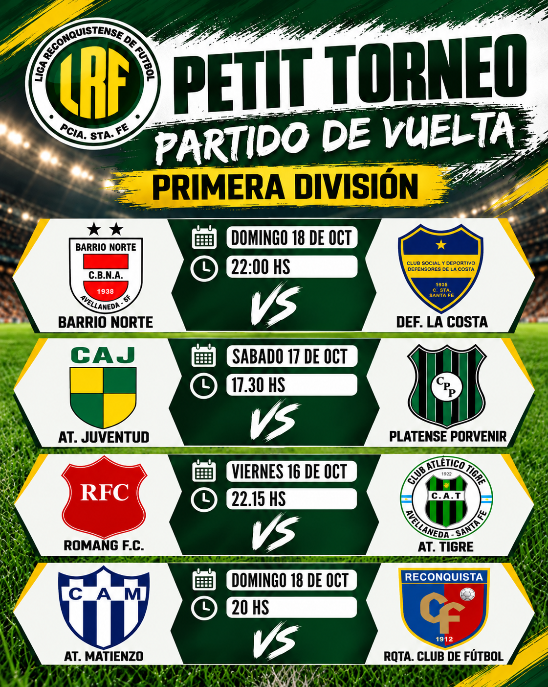 La Liga Reconquistense de Fútbol reprogramó los partidos de Primera División del Petit Torneo