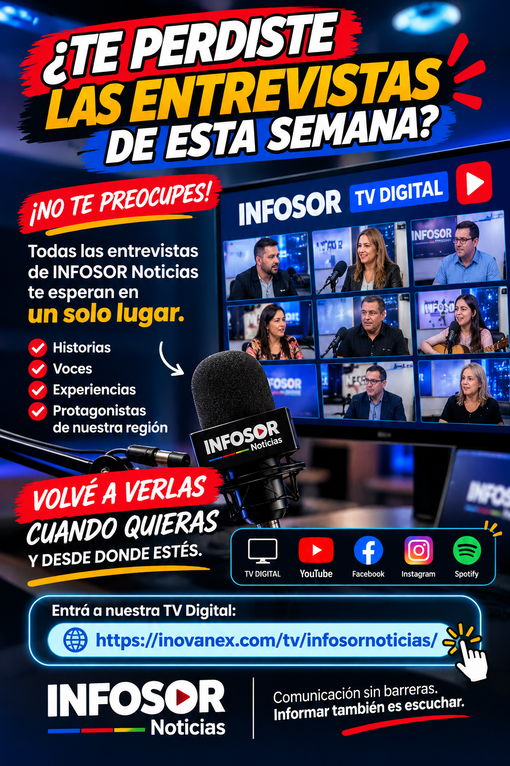 ¿Te perdiste las entrevistas de esta semana? Mirá todo en INFOSOR TV Digital