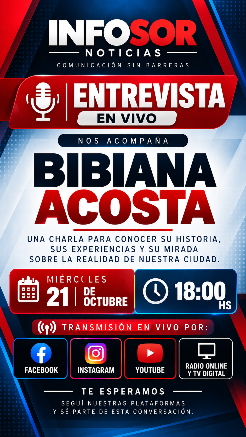 Bibiana Acosta llega a INFOSOR Noticias: una charla sobre su historia, sus experiencias y Reconquista